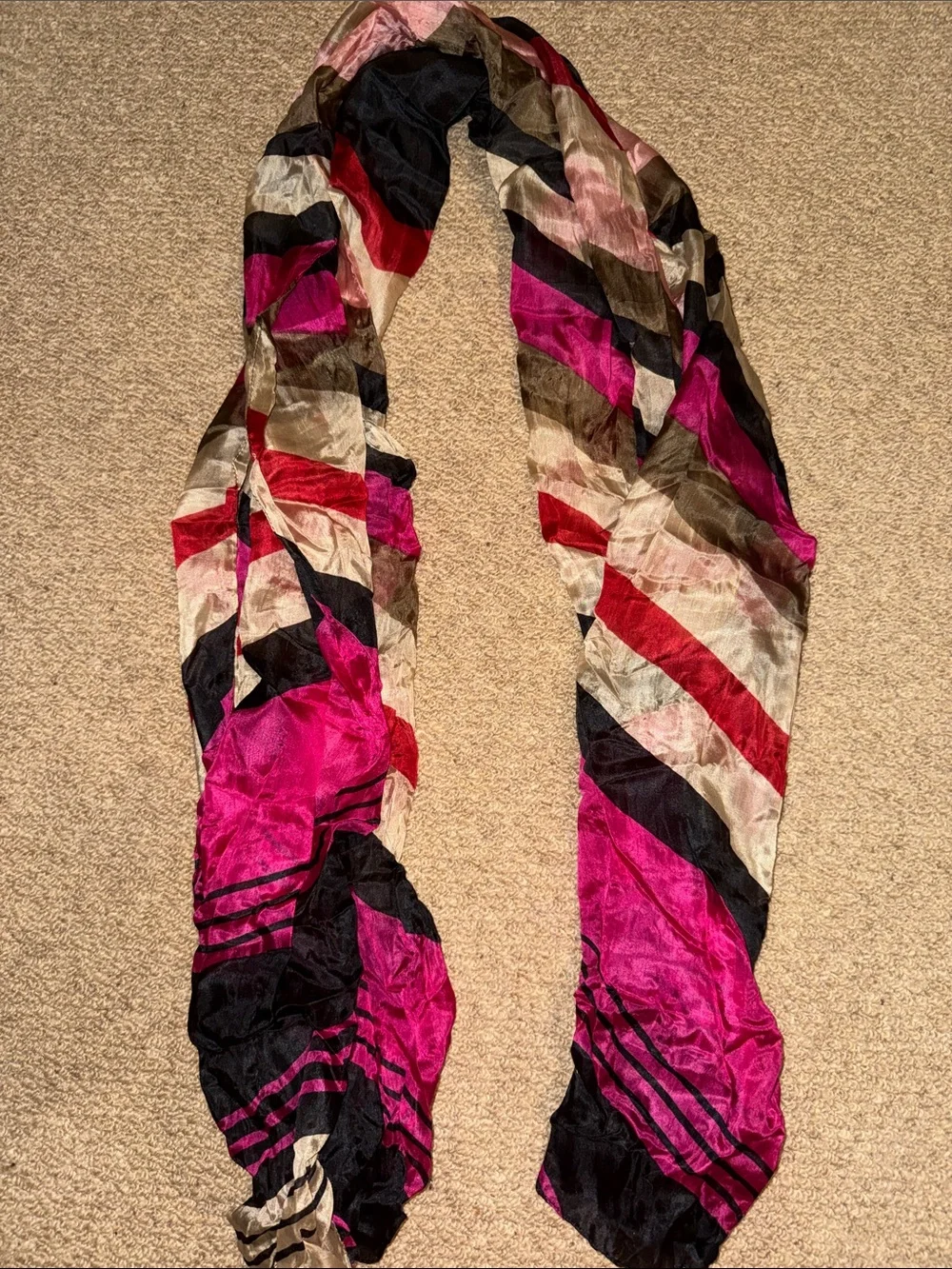 Stylish Silk Multi-Color Women's Fashion Scarf - Pink, Black & Cream